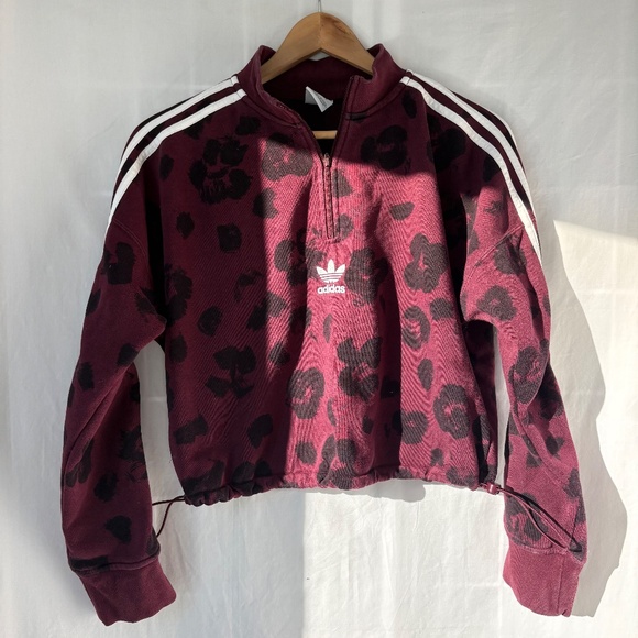 Adidas Originals Bellista Cropped sweatshirt cheetah all over print maroon black - Picture 4 of 14
